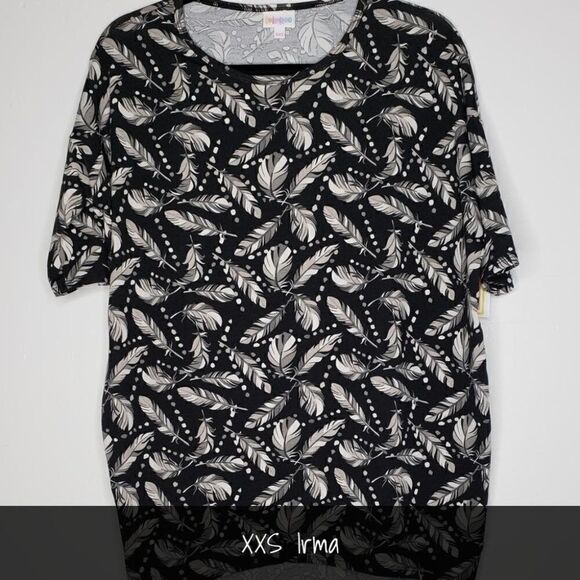 LuLaRoe Tops - LuLaRoe Irma Tunic XXS Feathers on Black NEW